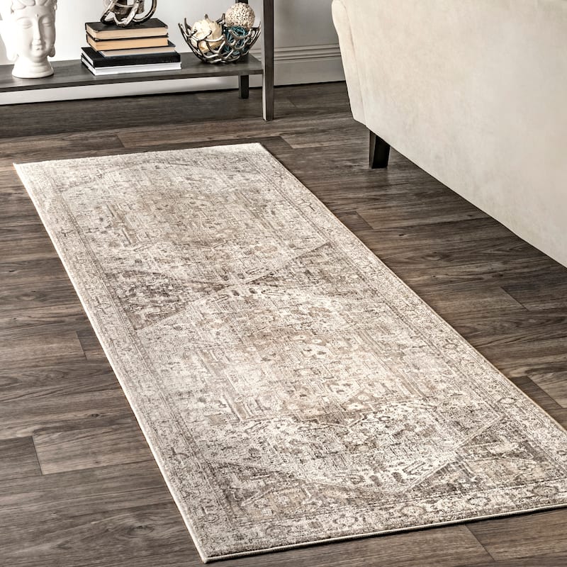 Nuloom Camila Faded Medallion Fringe Area Rug - 2'6" x 8' Runner - Silver - Runner
