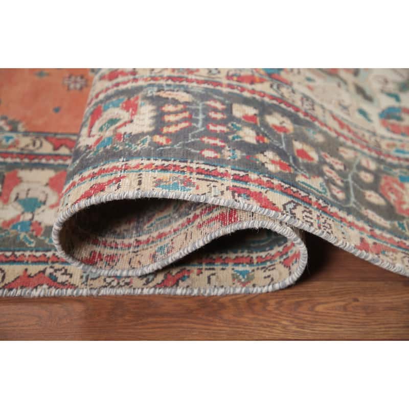 Hand Knotted Oriental 100% Wool Carpet Traditional Floral Oranges & Rust Tabriz Area Rug - 9' 3'' X 6' 8''