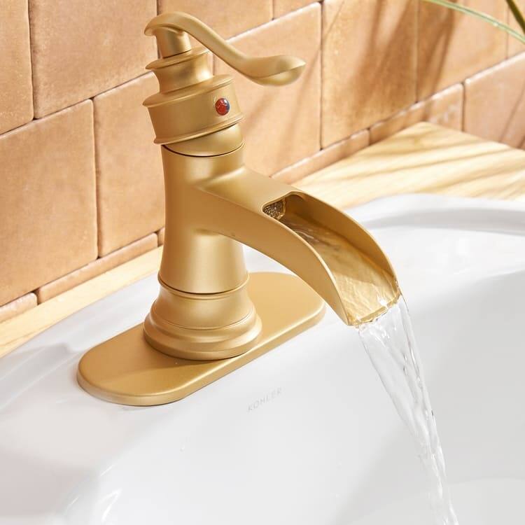 Waterfall Bathroom Faucet With Drain Assembly Single Handle Bathroon Sink Faucets One Hole Modern Basin Taps With Deck Plate