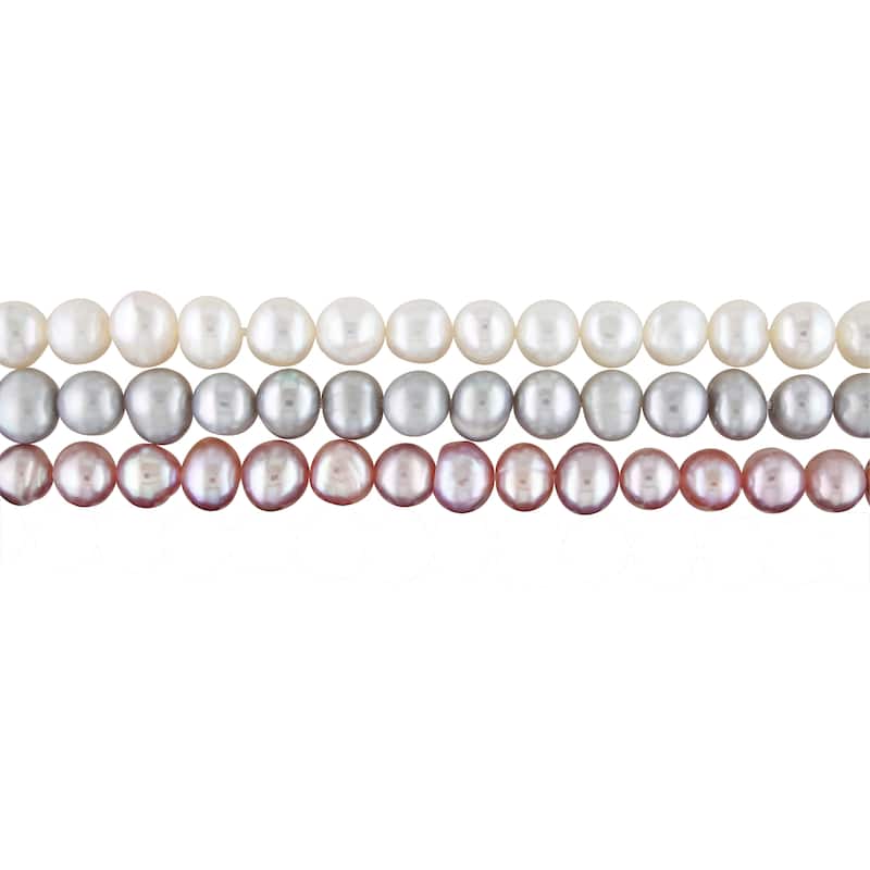 Miadora Multi-color Potato Cultured Freshwater Pearl 3-Strand Elastic Ribbon Bracelet Set (5-5.5mm)