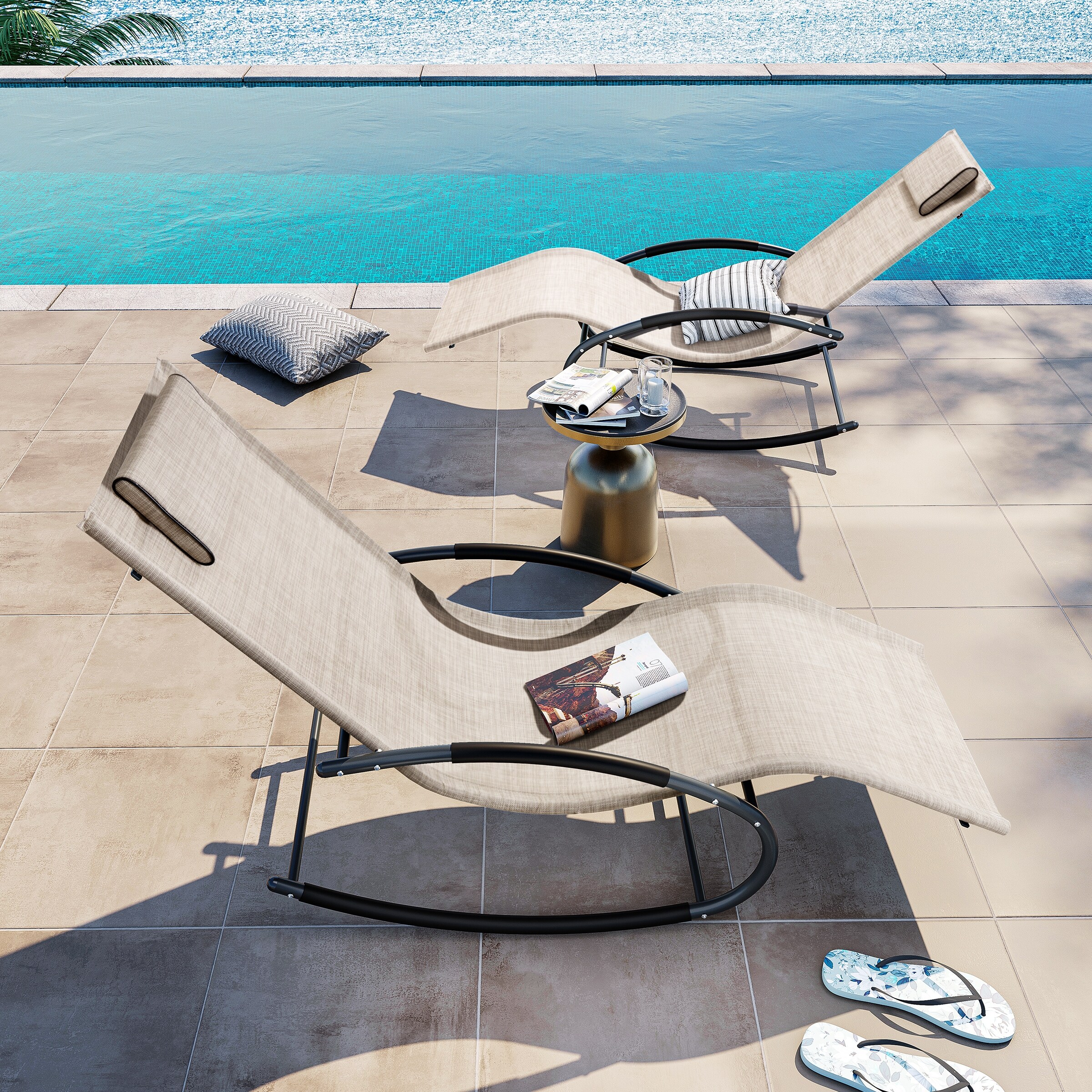 Patio Rocking Chairs Curved Rocker Chaise Lounge Chairs Set of 2 57.87