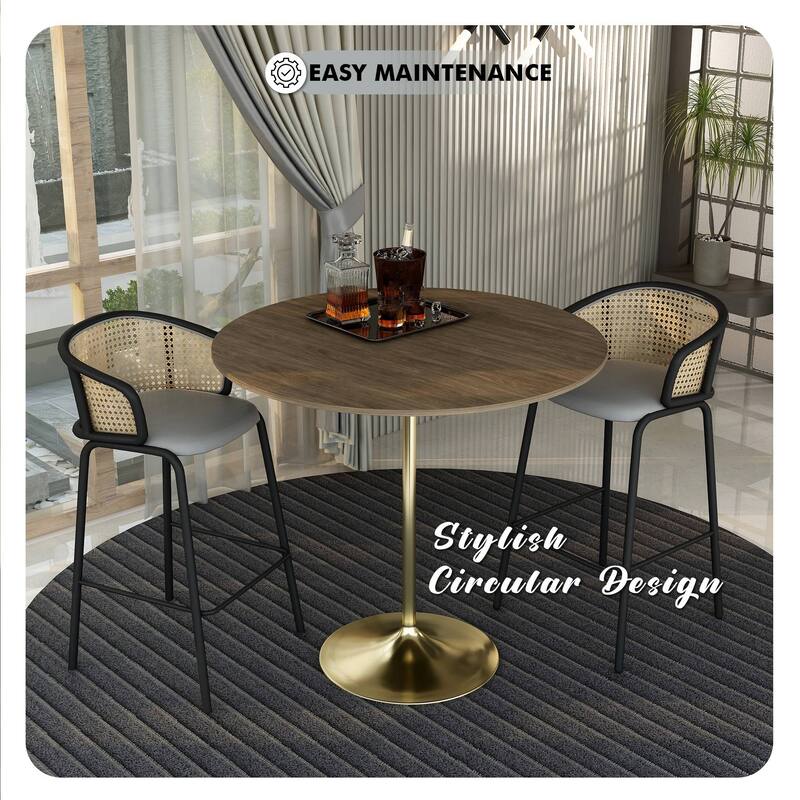 LeisureMod Verve 48" Round Dining Table with MDF Wood TableTop and Brushed Gold Base for Kitchen & Dining Room