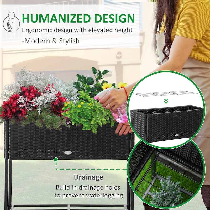 Rattan Garden Beds Multi-Functional Garden Beds Indoor and Outdoor Garden Beds with Tool Storage Shelf for Herbs Vegetables
