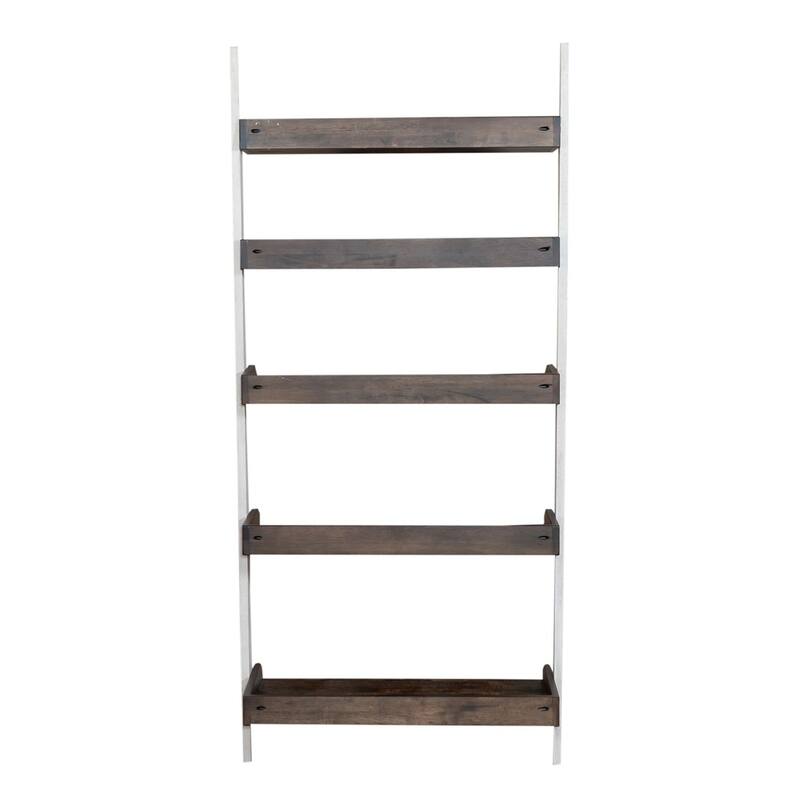 Farmhouse Two Tone White & Wood Tone Leaning Bookcase