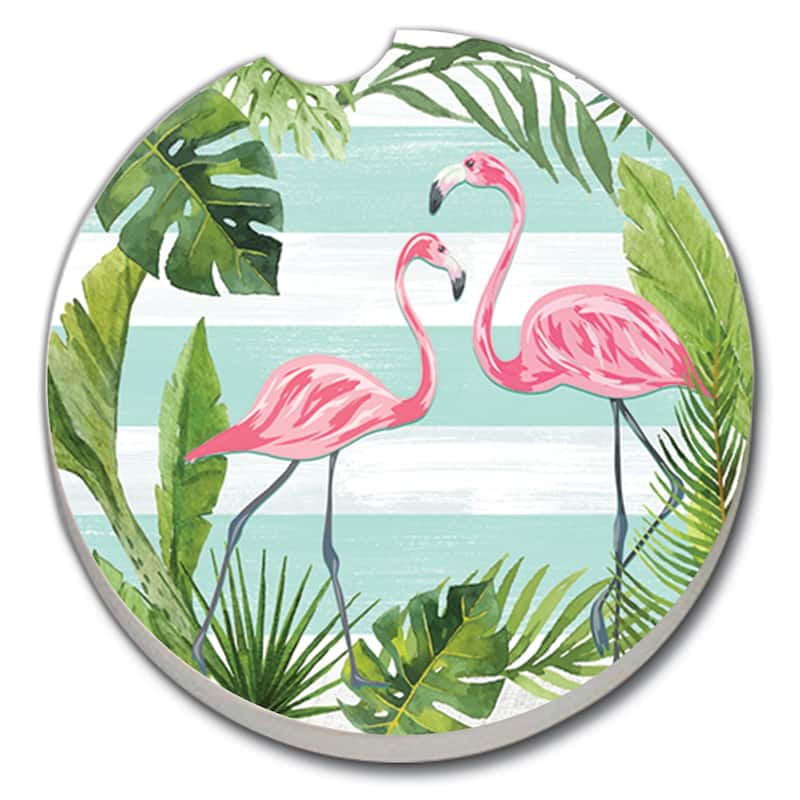 Counterart Absorbent Stoneware Car Coaster, Flamingo Stripes, Set of 2 - 2.5