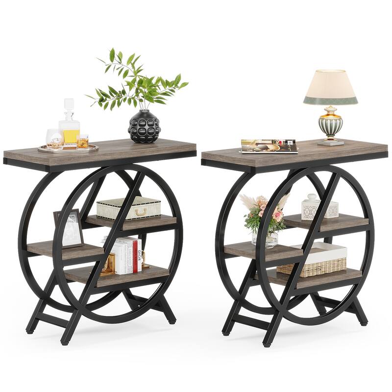 End Table Set of 2, 3-tier Narrow Side Table with Storage for Living Room - 11.8" D x 25.59" W x 26.18" H