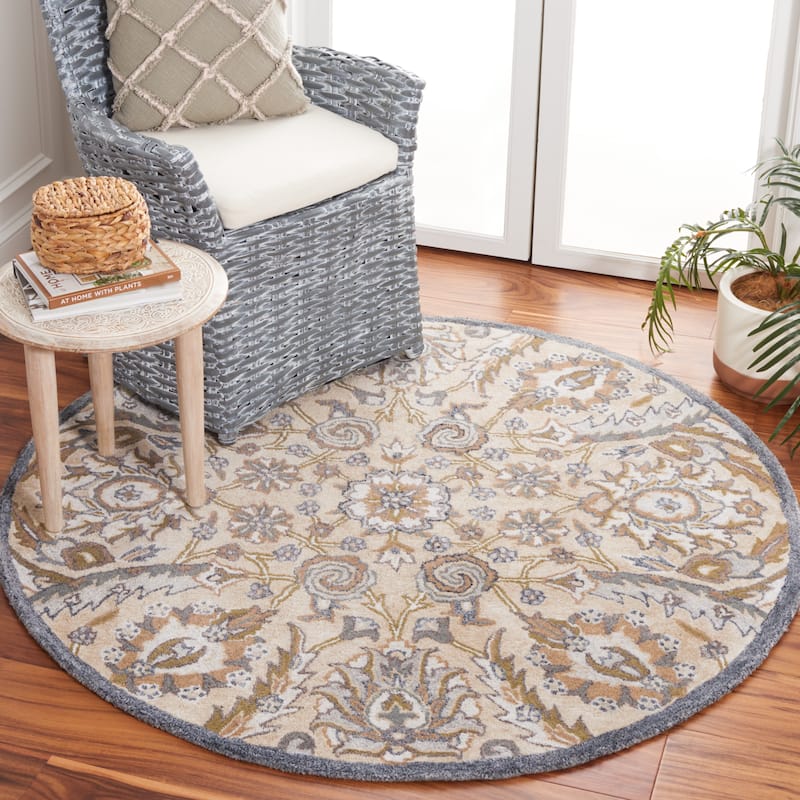 SAFAVIEH Handmade Bella Tifenn Modern Floral Wool Rug - 5' Round - Beige/Multi