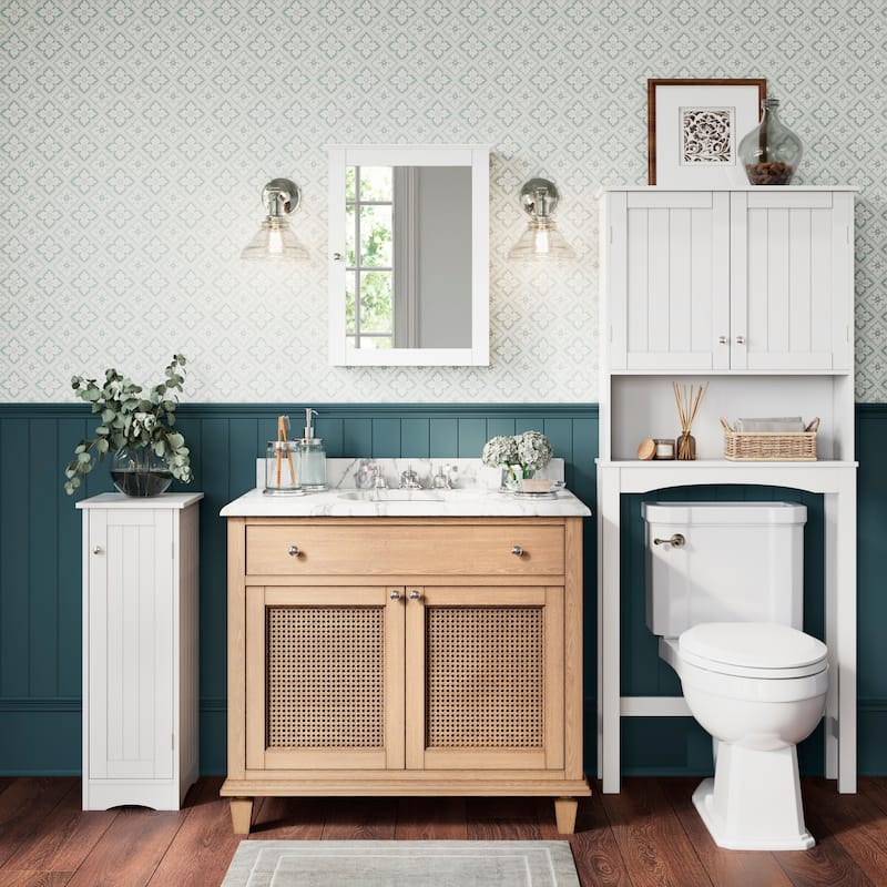 RiverRidge Ashland Single Door Bathroom and Laundry Wall Mount Storage Medicine Cabinet with Mirror - White
