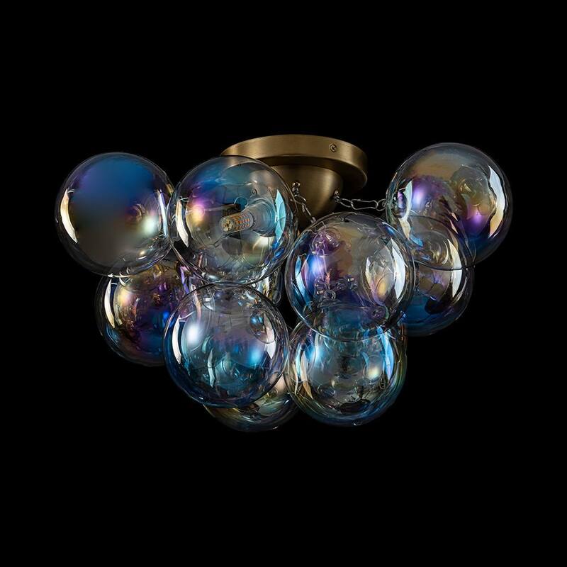 3-Light Iridescent Glass Globe Bubble Semi Flush Mount - N/A