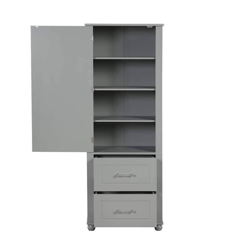 Roomfitters Tall Bathroom Cabinet with 2 Drawers and Adjustable Shelf Freestanding Painted MDF Structure