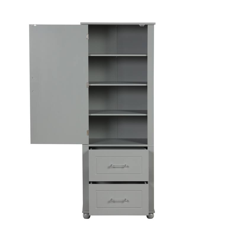 Tall Bathroom Storage Cabinet, Freestanding Storage Cabinet With Two Drawers And Adjustable Shelf, Mdf Board With Painted Finish