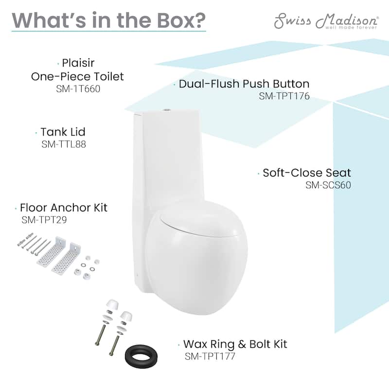 Plaisir One-Piece Elongated Egg Toilet Dual-Flush 1.1/1.6 gpf
