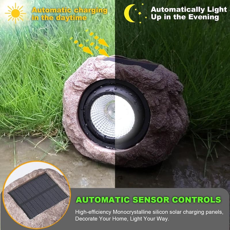 Solar Garden Rock Lights Outdoor - IP65 LED Waterproof Solar Spotlight ...
