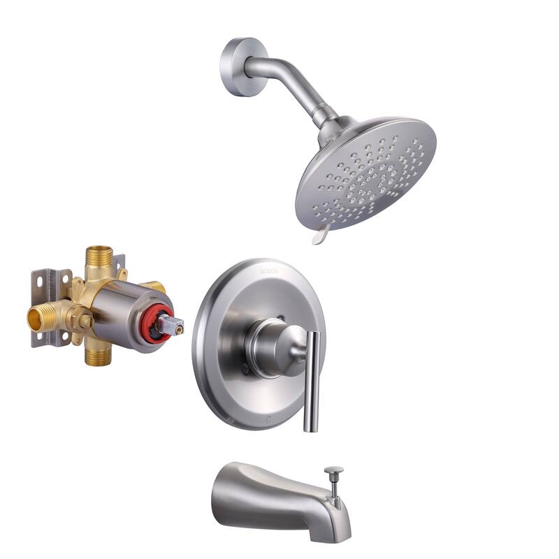 WOWOW Single-Handle 5-Spary Round Shower Faucet with Tub Spout - Brushed Nickel