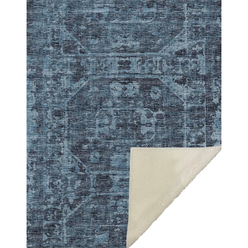 Premium Machine Washable ASB41 Vintage Traditional Sherpa Throw Blanket
