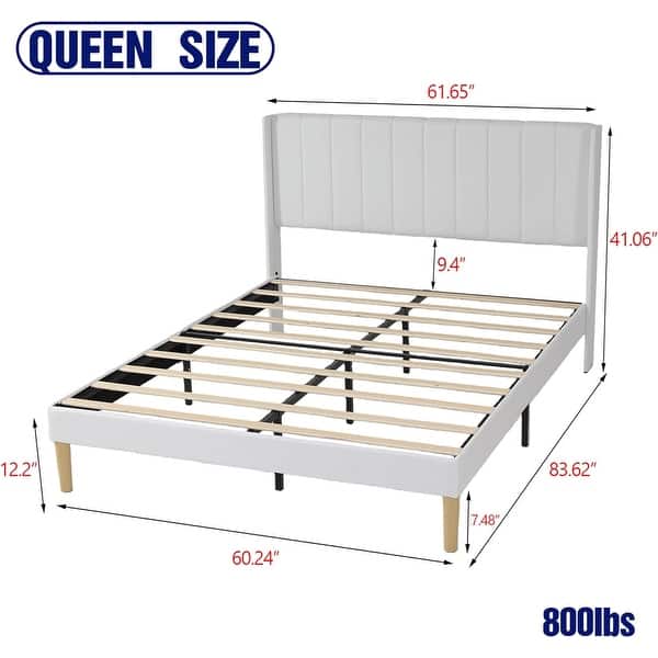 dimension image slide 7 of 25, AUFANK Upholstered Platform Bed Frame with Headboard Wooden Slats Support