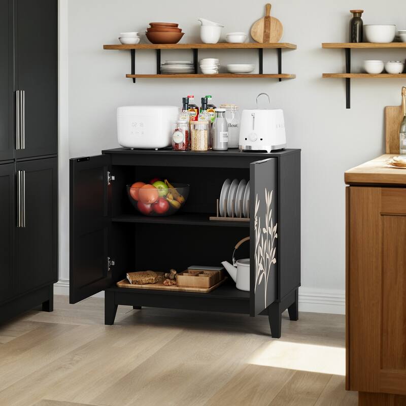 Buffet Cabinet with Storage, Storage Cabinet with 2 Carved Doors & Adjustable Shelf, Accent Sideboard Cabinets