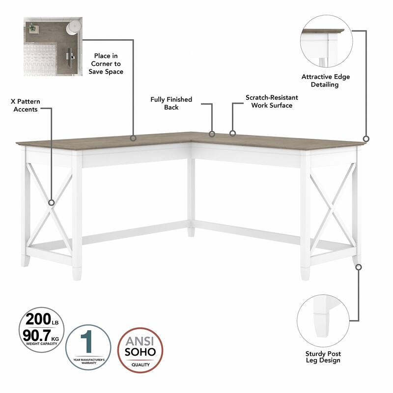 Key West 60W L Shaped Desk with Mobile File Cabinet by Bush Furniture