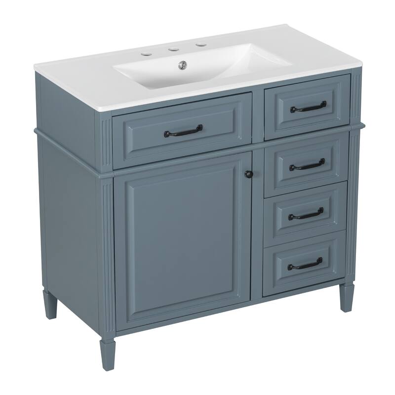 GDFStudio - Alexander Whitmore Modern Freestanding Bathroom Vanity with Flip Drawer Storage