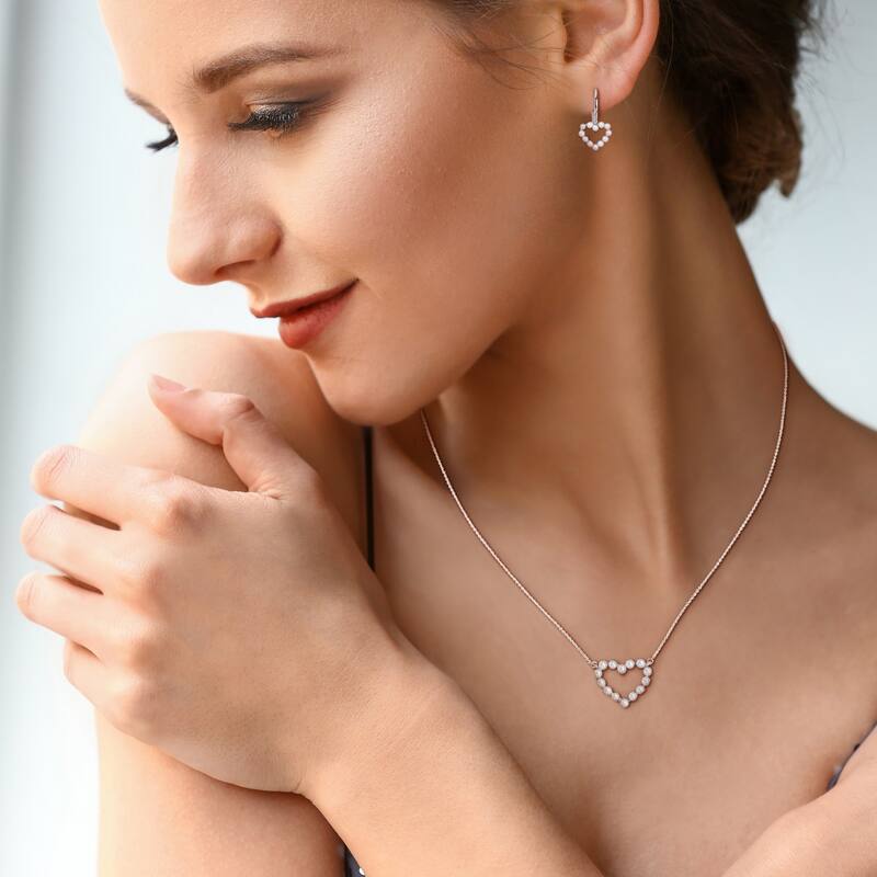 Miadora 2mm Cultured Freshwater Pearl Heart Jewelry Set 14K White Gold