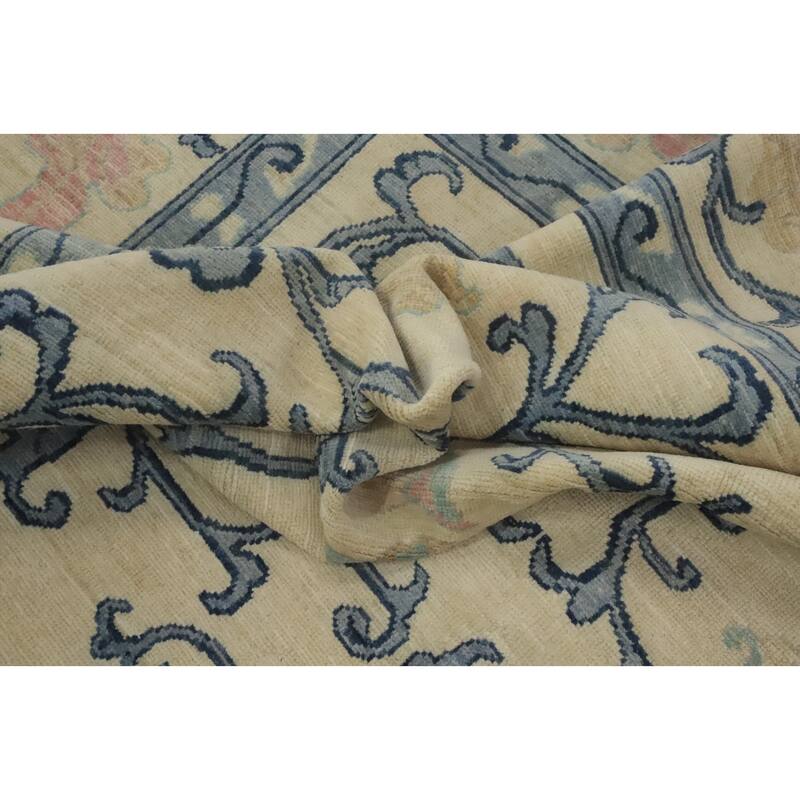 Hand Knotted Traditional Wool Beige Geometric Area Rug - 10' 0'' X 8' 1''