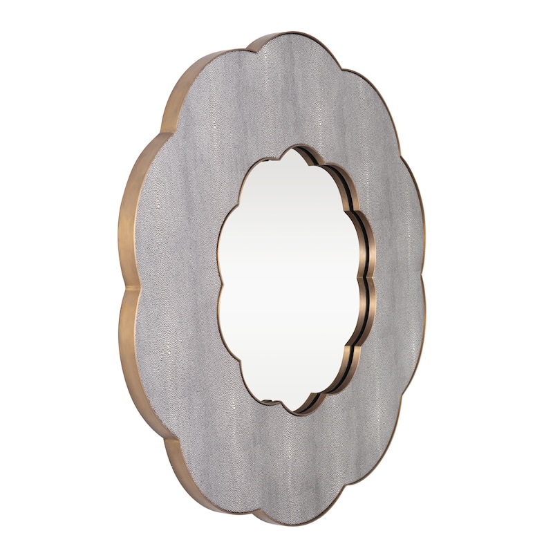 Varaluz Scallop Wall Mirror - Gray Shagreen/Weathered Brass