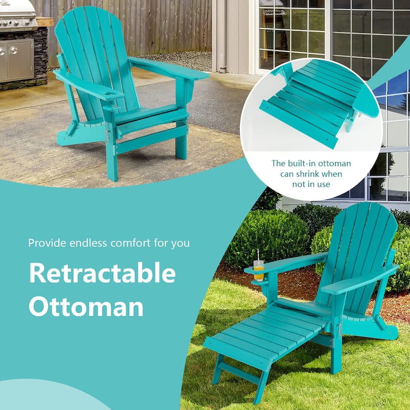 Costway Patio Folding Adirondack Chair HDPE All-Weather Pull-Out - 30''x 53''x 36.5''