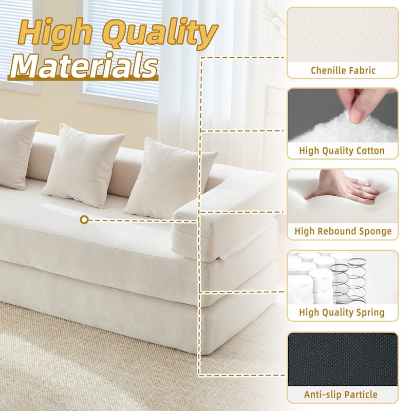 HOMEFUN Chenille Upholstered Convertible Foldable Memory Foam Sleeper Sofa with Pillows for Living Room
