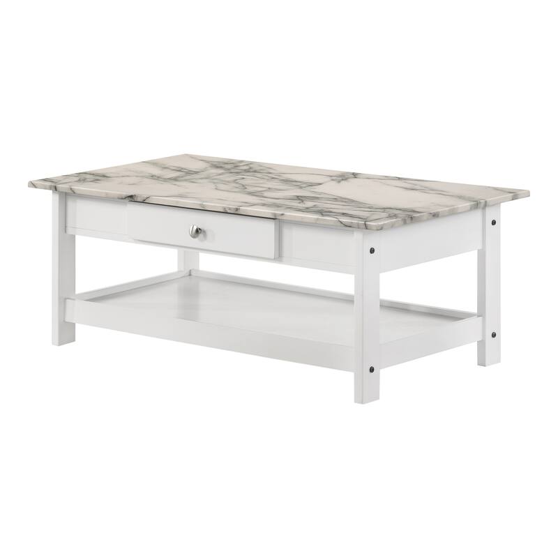 DH BASIC Transitional Rubberwood 3-Piece Open-Shelf Coffee Table and End Table Set with Drawer by Denhour