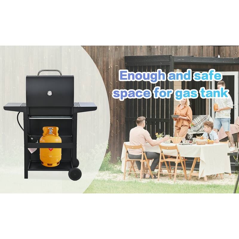3 Burner Propane Gas Grill with 2 Shelves and Lid, Stainless Steel BBQ Grill with Wheels and Bottle Opener for Picnic