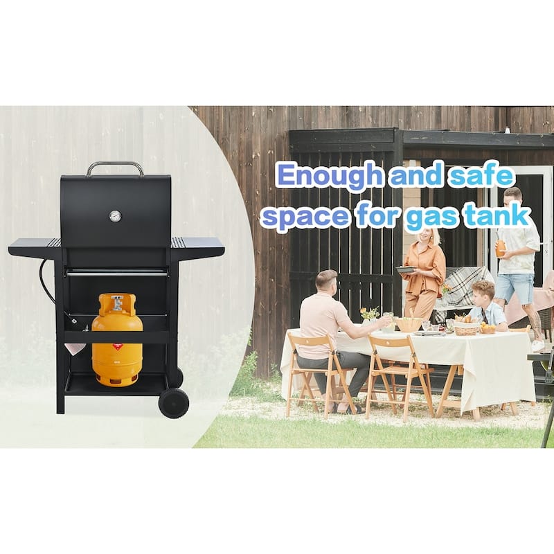 Propane Gas Grill Stainless Steel 3 Burner Barbecue Grill with 2 Shelves Lid, Wheels and Bottle Opener, for Patio Garden