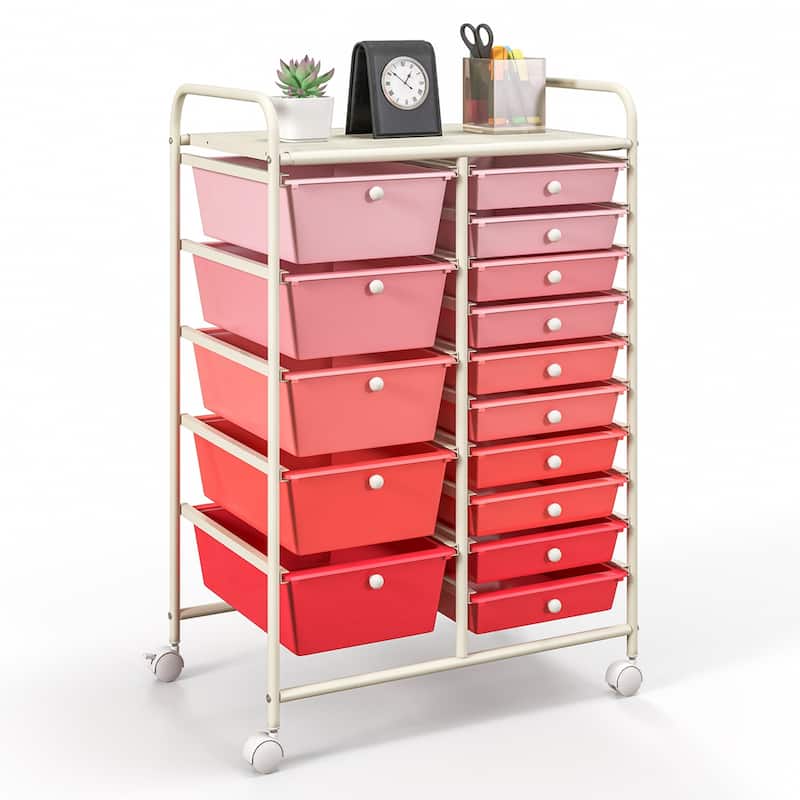 Costway 15 Drawer Rolling Storage Cart Tools Scrapbook Paper Office - See Details