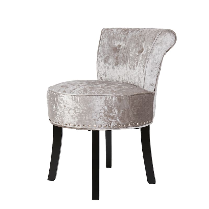 Velvet Tufted Vanity Stool Low Back Makeup Chair - 19" W x 27.5" H - Silver/Grey