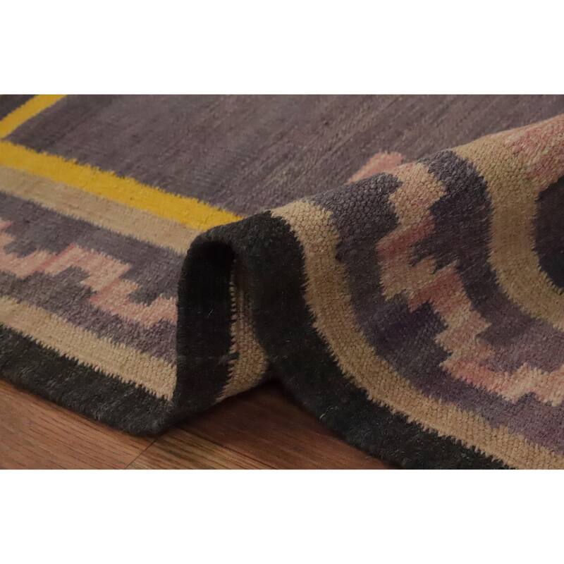 Hand Woven Oriental 100% Wool Carpet Southwestern Tribal Purples Kilim Area Rug - 8' 3'' X 4' 10''