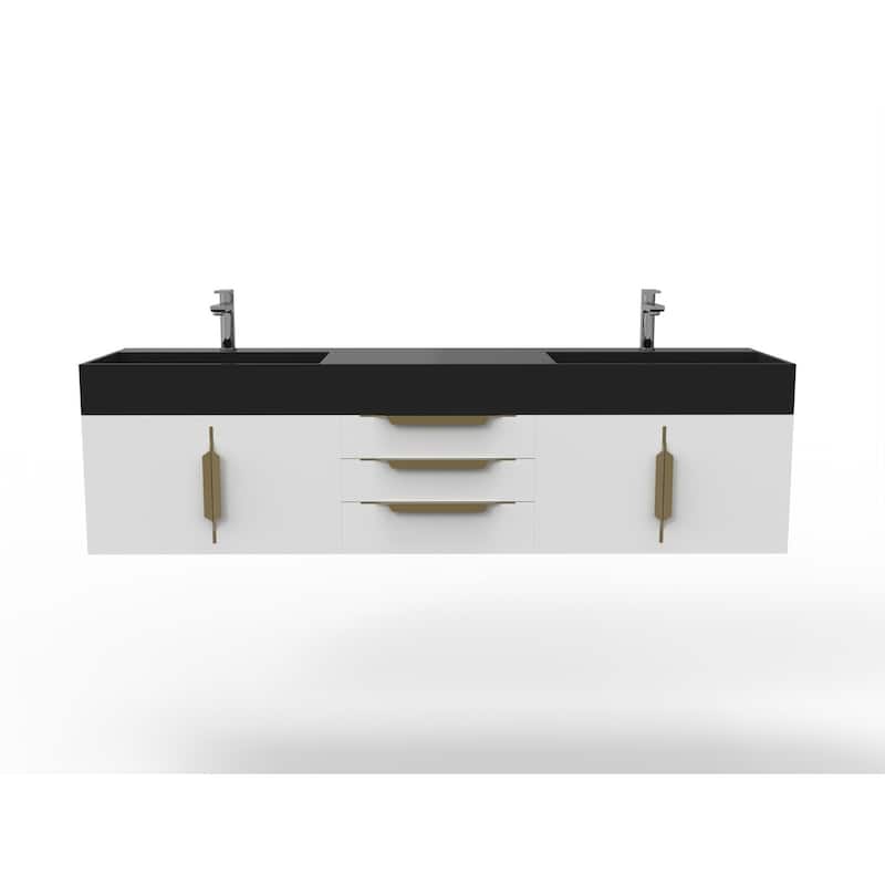 Amazon 72" Wall Mounted Bathroom Vanity Set w/ Black Top