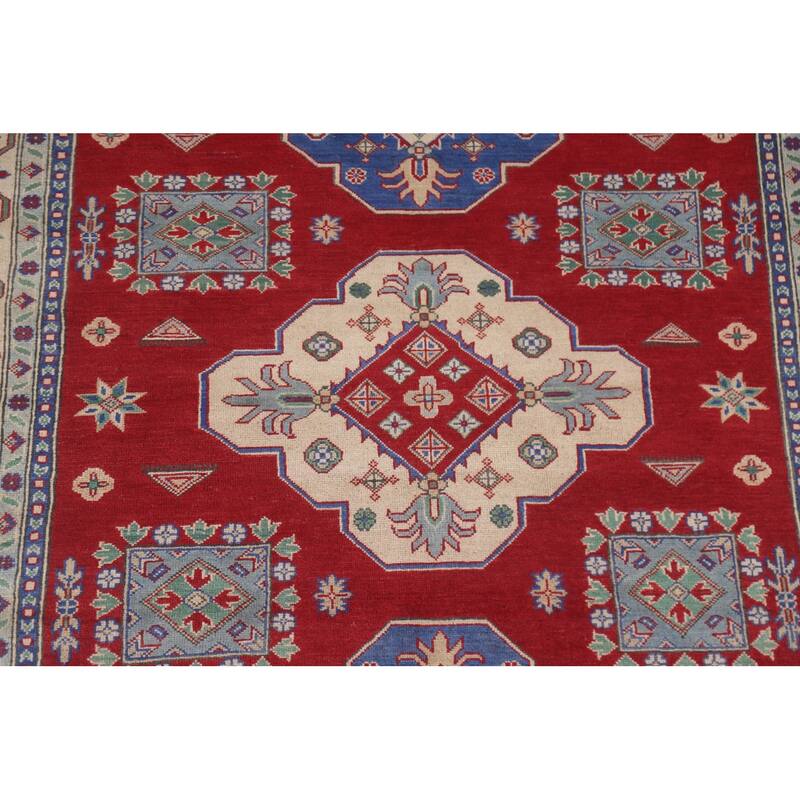 Hand Knotted Oriental 100% Wool Carpet Traditional Geometric Red Kazak Area Rug - 10' 1'' X 6' 10''