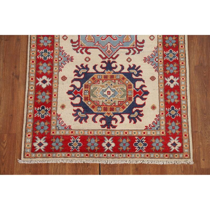 Geometric Kazak Oriental Runner Rug Handmade Foyer Wool Carpet - 2'8" x 9'7"