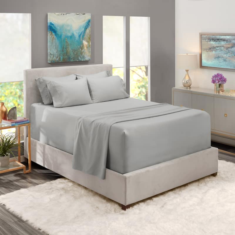 Empyrean Extra Deep Pocket Bed Sheet Set - Breathable, Super Soft Sheets with Extra Set of Pillowcases - Queen - Silver Gray