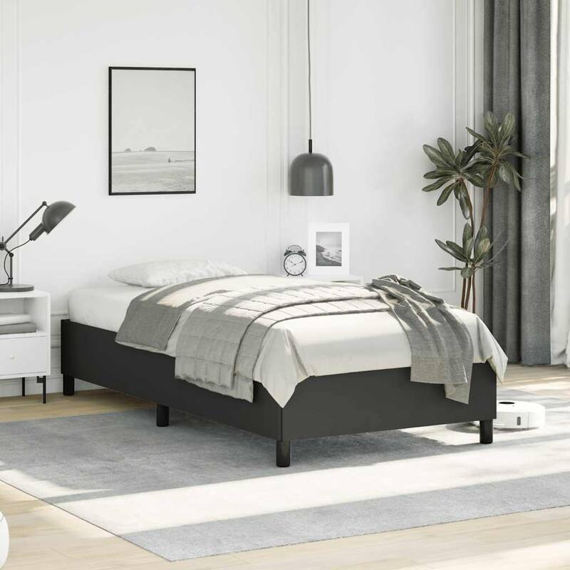 vidaXL Bed Frame, Faux Leather, No Mattress - Light Gray - Twin XL