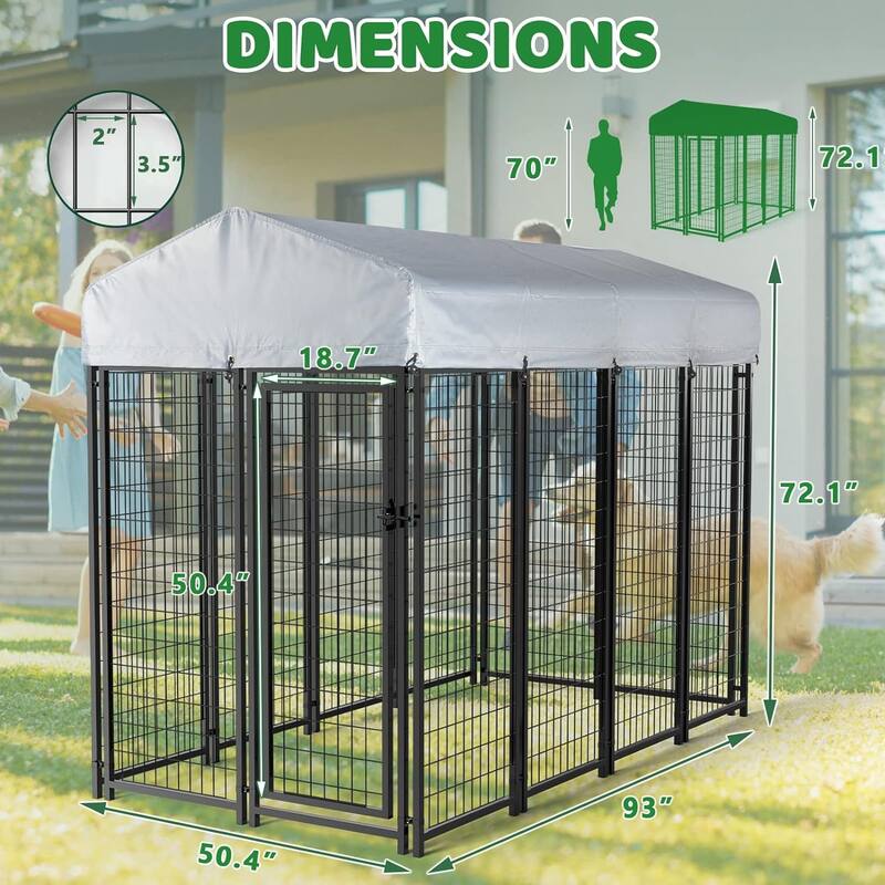 BOSSIN Large Outdoor Dog Kennel Galvanized Steel Fence with UV-Resistant Oxford Cloth Roof & Secure Lock