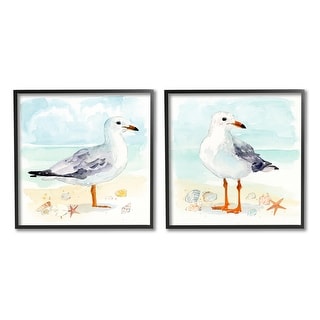 Stupell Seagull & Sandpiper Birds 2 Piece Framed Giclee Art Set Design ...