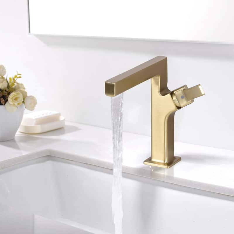 8.46"H Solid Brass Waterfall Single Handle Single Hole Bathroom Sink Faucet