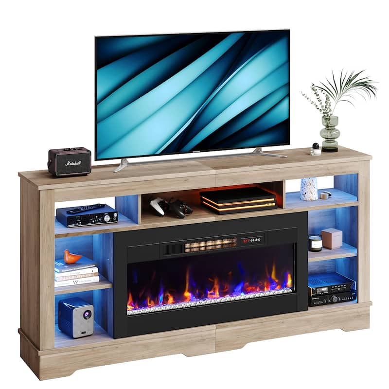 Bestier Fireplace 70" TV Stand With 36" Fireplace, LED Media Console With Storage