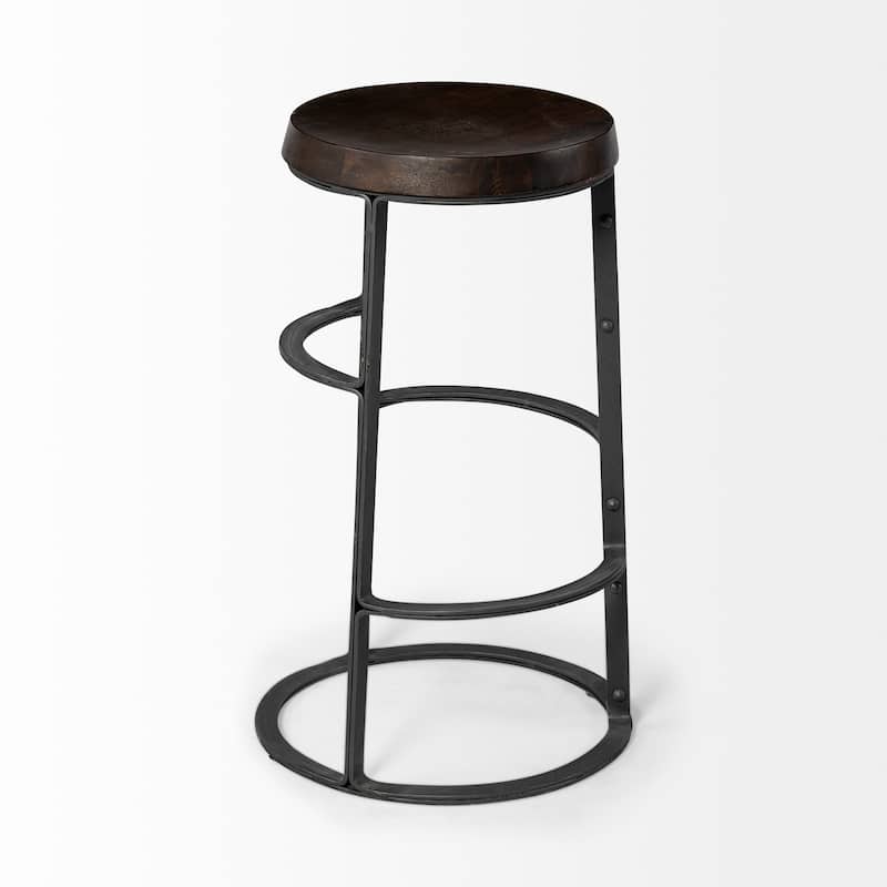 Neo Dark Brown Solid Wood Seat with Black Metal Frame Counter Stool - 15.8"W x 15.8"D x 26.3"H