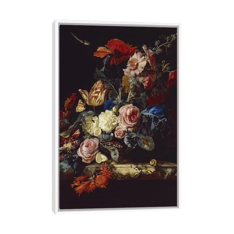 iCanvas "A Vase Of Flowers, 1663" by Willem van Aelst Framed - White - 26x18