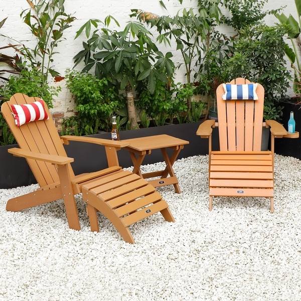 Garry Brown Plastic Adirondack Chair Set with Table and Ottoman