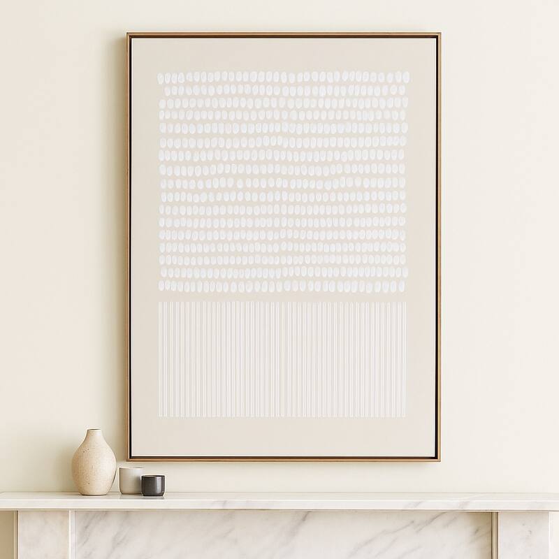 Decorative Framed Textured Dots and Lines Wall Art - 48", Ivory - Wood - White - 48.0"