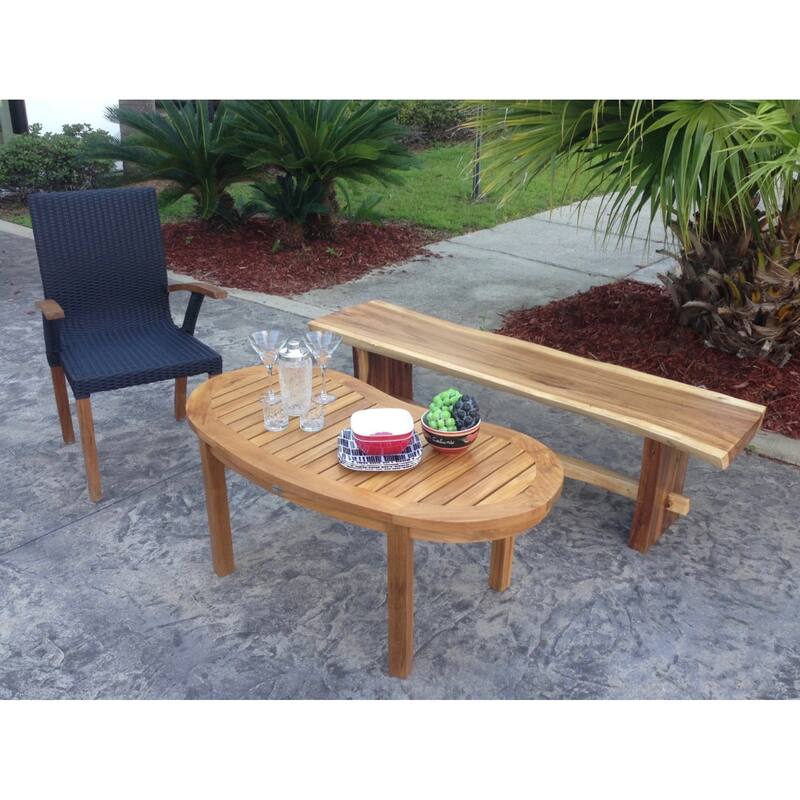 Chic Teak Suar Live Edge Slab Backless Bench approximately 69" long