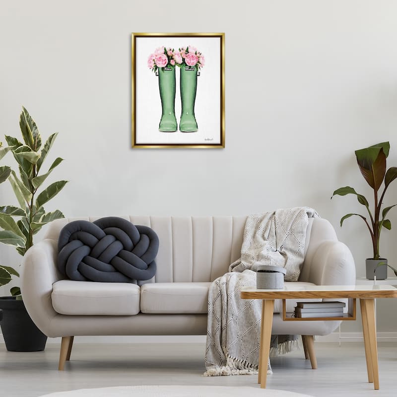 Stupell Country Boots with Peonies Framed Floater Canvas Wall Art Design By Amanda Greenwood