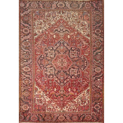 Hand Knotted Oriental 100% Wool Carpet Traditional Medallion Red Heriz Area Rug - 11' 8'' X 8' 3''